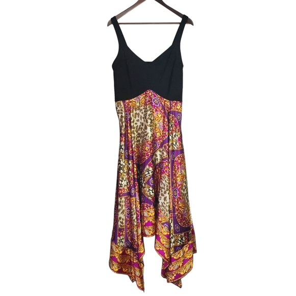 Signature By Robbie B Y2K Scarf Maxi Dress Handkerchief Hem Satin Size 12 - Picture 1 of 16